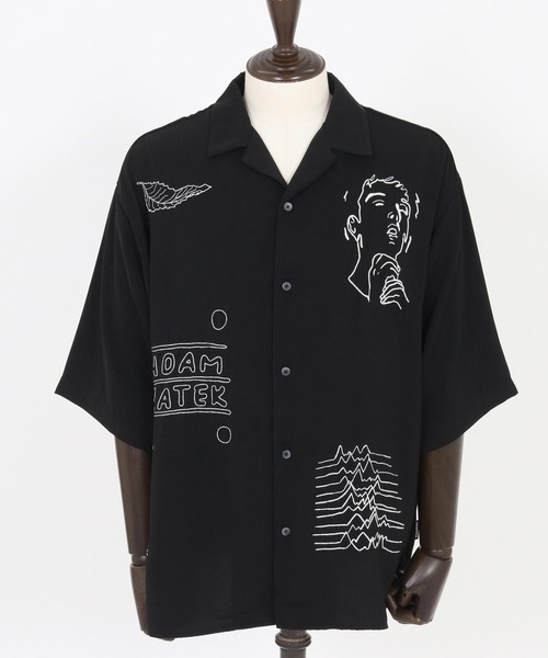 ブラウス シャツ ADAMPATEK/mad embroidery short sleeve shirt/刺繍入りドレープ半袖シャツ(AP251502 ADAMPATEK/mad embroidery short sleeve shirt/刺繍入りドレープ