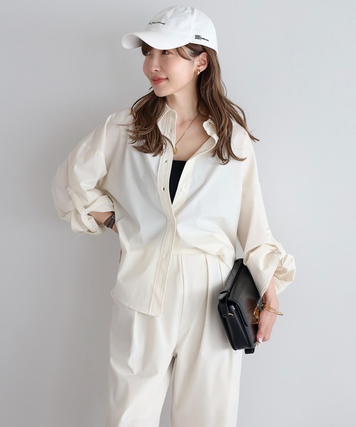 ボンジュールサガン BONJOUR SAGAN 【撥水・接触冷感・UVカット】ロールアップスリーブシャツ （BEIGE） 撥水・接触冷感・UVカット】ロールアップスリーブシャツ（シャツ