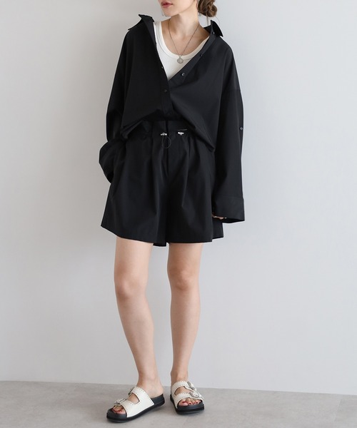 ボンジュールサガン BONJOUR SAGAN 【撥水・接触冷感・UVカット】ロールアップスリーブシャツ （BLACK） Bonjour Sagan ブラウス シャツ 「撥水・接触冷感・UVカット