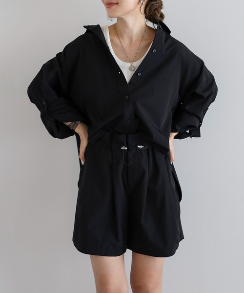ボンジュールサガン BONJOUR SAGAN 【撥水・接触冷感・UVカット】ロールアップスリーブシャツ （BLACK） Bonjour Sagan ブラウス シャツ 「撥水・接触冷感・UVカット