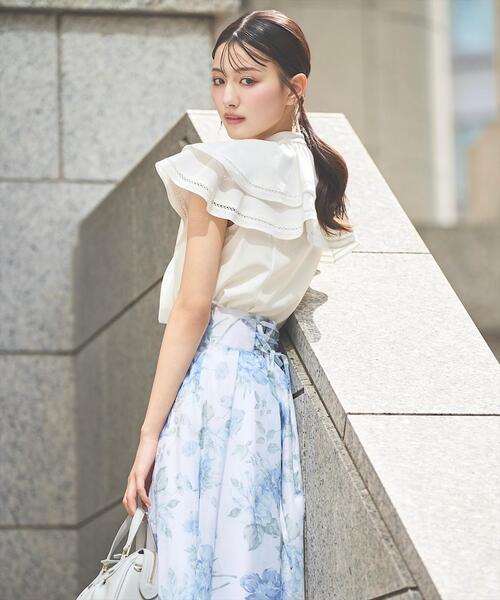 SWINGLE（スウィングル）の「ラッフルカラーボウタイブラウス（シャツ/ブラウス・レディース・ネイビー/レッド/オフホワイト・FREE）」の8枚目の写真