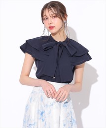 ラッフルカラーボウタイブラウス