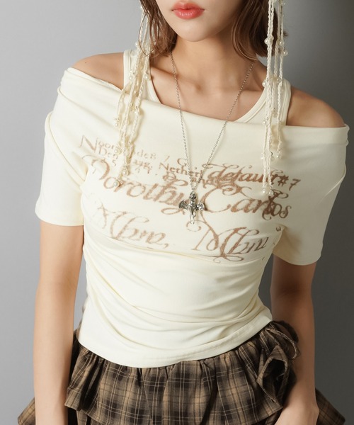 セール】レイヤード風半袖カットソー/リボン（Tシャツ