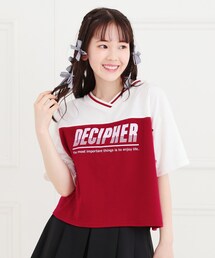 PINK-latte（ピンクラテ）の「Vネック切替Tシャツ（Tシャツ/カットソー・キッズ）」