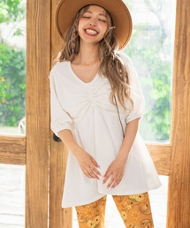 フクレ接結カットソー ペプラムプルオーバートップス