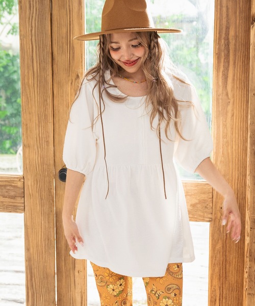 anap mimpi（アナップミンピ）の「フクレ接結カットソー ペプラムプルオーバートップス（Tシャツ/カットソー・レディース・ピンク/アイボリー/ブラック・FREE）」の5枚目の写真