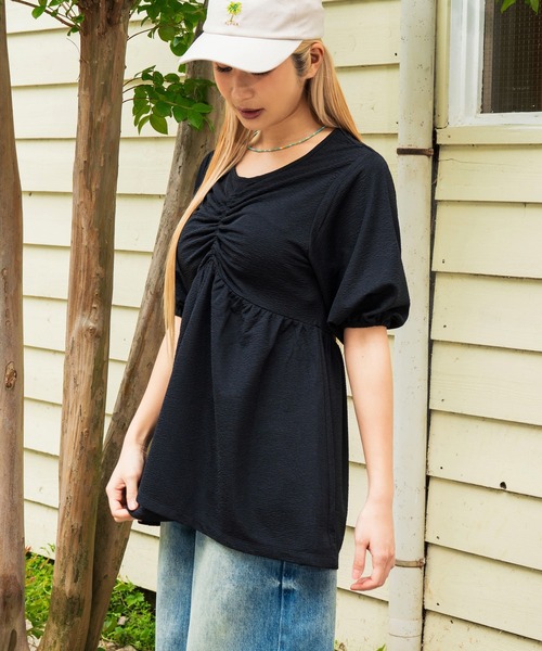 anap mimpi（アナップミンピ）の「フクレ接結カットソー ペプラムプルオーバートップス（Tシャツ/カットソー・レディース・ピンク/アイボリー/ブラック・FREE）」の7枚目の写真