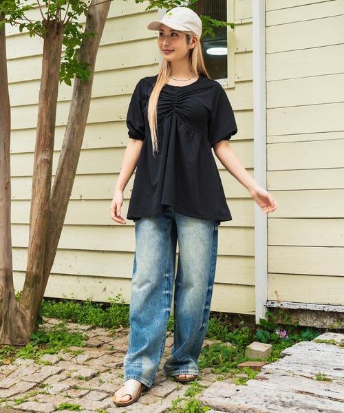 anap mimpi（アナップミンピ）の「フクレ接結カットソー ペプラムプルオーバートップス（Tシャツ/カットソー・レディース・ピンク/アイボリー/ブラック・FREE）」の10枚目の写真