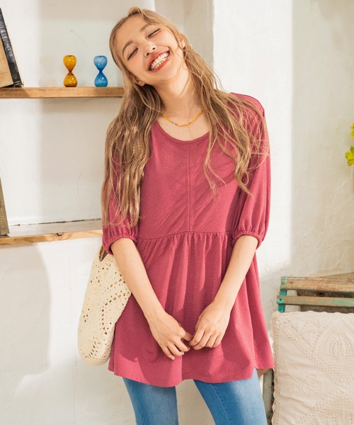 anap mimpi（アナップミンピ）の「フクレ接結カットソー ペプラムプルオーバートップス（Tシャツ/カットソー・レディース・ピンク/アイボリー/ブラック・FREE）」の12枚目の写真