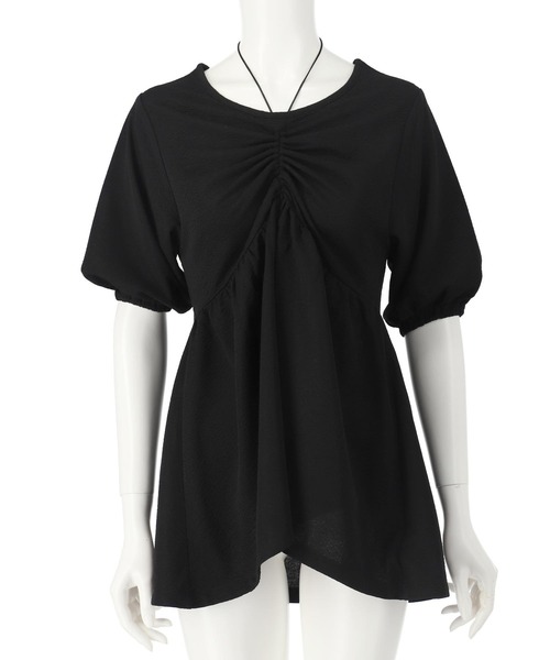 anap mimpi（アナップミンピ）の「フクレ接結カットソー ペプラムプルオーバートップス（Tシャツ/カットソー・レディース・ピンク/アイボリー/ブラック・FREE）」の16枚目の写真