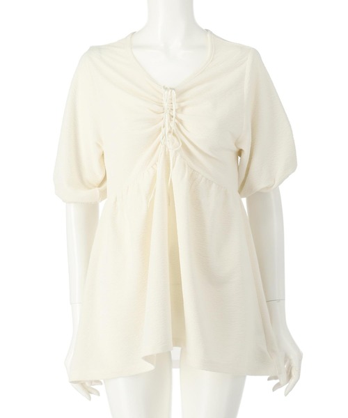 anap mimpi（アナップミンピ）の「フクレ接結カットソー ペプラムプルオーバートップス（Tシャツ/カットソー・レディース・ピンク/アイボリー/ブラック・FREE）」の21枚目の写真