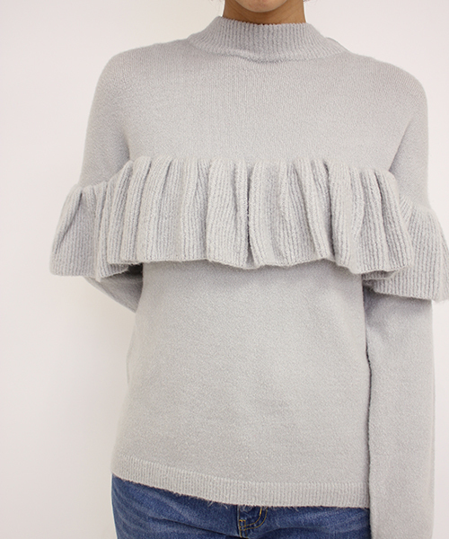 Bibiy. フリル付きダークグレーニット トップス Bibiy. フリル付きダークグレーニット トップス Bibiy．(ビビィ