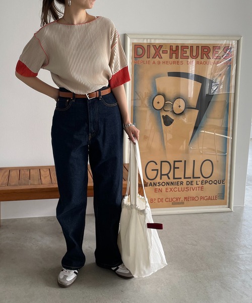 210nouve(トゥージュヌーブ)の「袖 配色 プリーツ ボートネック トップス(Tシャツ/カットソー・レディース・ブラック/アイボリー/ベージュ/グレー・FREE)」の22枚目の写真