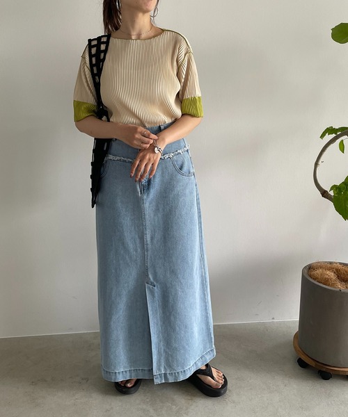 210nouve(トゥージュヌーブ)の「袖 配色 プリーツ ボートネック トップス(Tシャツ/カットソー・レディース・ブラック/アイボリー/ベージュ/グレー・FREE)」の8枚目の写真