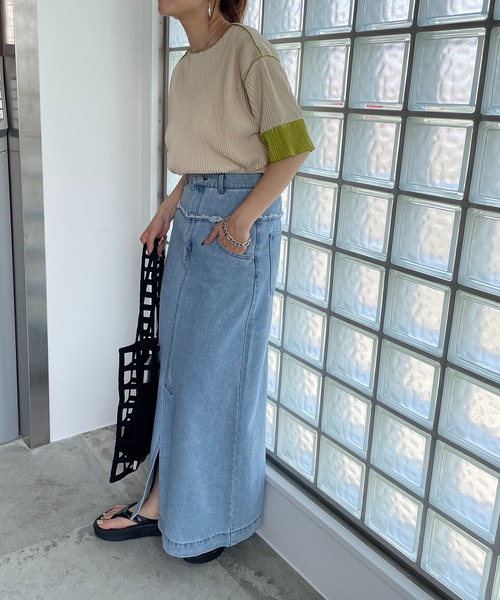 210nouve(トゥージュヌーブ)の「袖 配色 プリーツ ボートネック トップス(Tシャツ/カットソー・レディース・ブラック/アイボリー/ベージュ/グレー・FREE)」の13枚目の写真