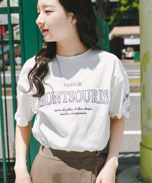 ITEMS URBANRESEARCH(アイテムズ アーバンリサーチ)の「ロゴ刺繍半袖Tシャツ(Tシャツ/カットソー・レディース・ホワイト/モカ/チャコールグレー・FREE)」の2枚目の写真