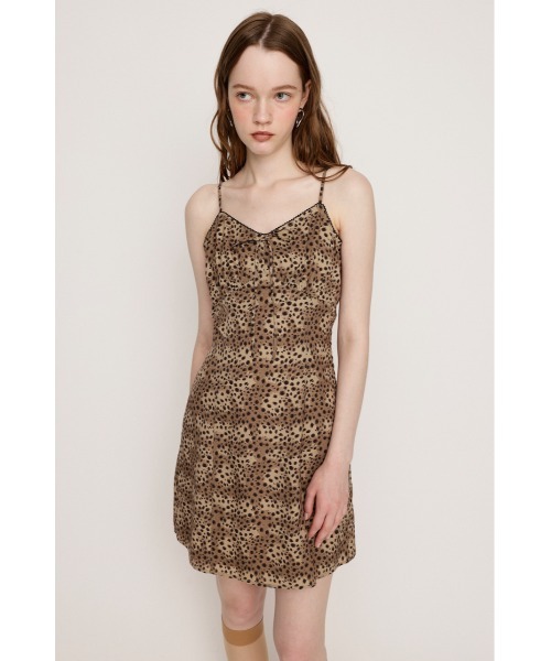 SLY BLURRING LEOPARD CAMIドレス黒2024AW完売品 LEOPARD SHORT CAMI OP レオパード ショート キャミワンピース