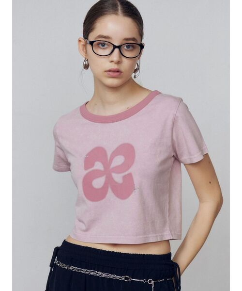 EMODA（エモダ）の「スタッズロゴTシャツ（Tシャツ/カットソー・レディース・ピンク/グレー/アイボリー・FREE）」の3枚目の写真