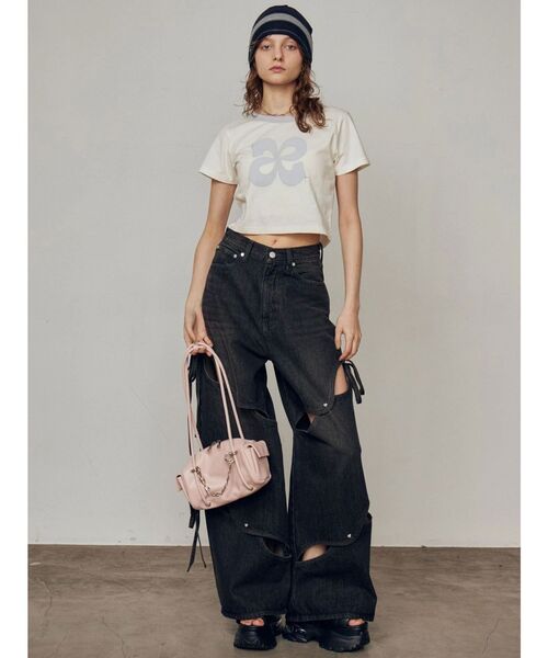 EMODA（エモダ）の「スタッズロゴTシャツ（Tシャツ/カットソー・レディース・ピンク/グレー/アイボリー・FREE）」の5枚目の写真