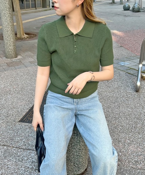 ABYS（アビス）の「サマーポロニット（ニット/セーター・レディース・ネイビー/アイボリー/カーキ・FREE）」の3枚目の写真