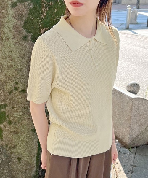 ABYS（アビス）の「サマーポロニット（ニット/セーター・レディース・ネイビー/アイボリー/カーキ・FREE）」の11枚目の写真