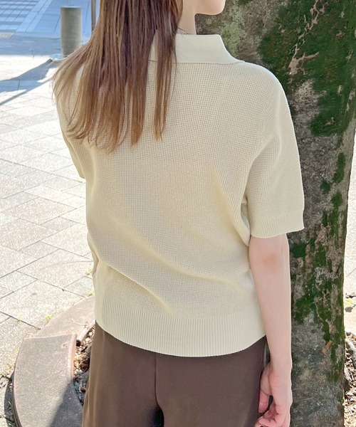 ABYS（アビス）の「サマーポロニット（ニット/セーター・レディース・ネイビー/アイボリー/カーキ・FREE）」の8枚目の写真