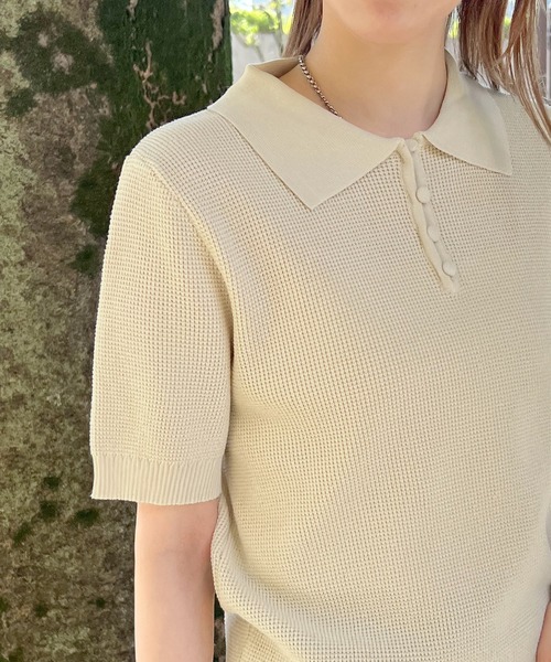 ABYS（アビス）の「サマーポロニット（ニット/セーター・レディース・ネイビー/アイボリー/カーキ・FREE）」の7枚目の写真