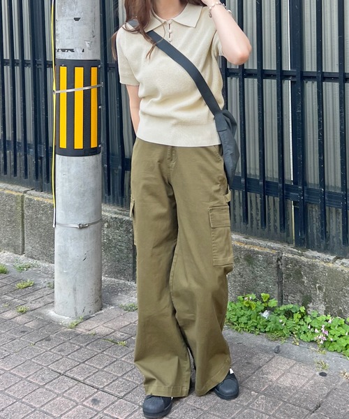 ABYS（アビス）の「サマーポロニット（ニット/セーター・レディース・ネイビー/アイボリー/カーキ・FREE）」の5枚目の写真