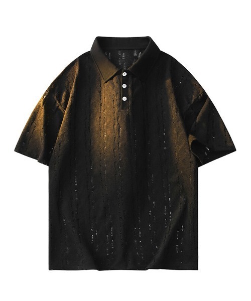 ROOPTOKYO(ループトウキョウ)の「シアー半袖ポロシャツ(Tシャツ/カットソー・メンズ・ダークグレー/アイボリー/ブラック・L/M)」の1枚目の写真