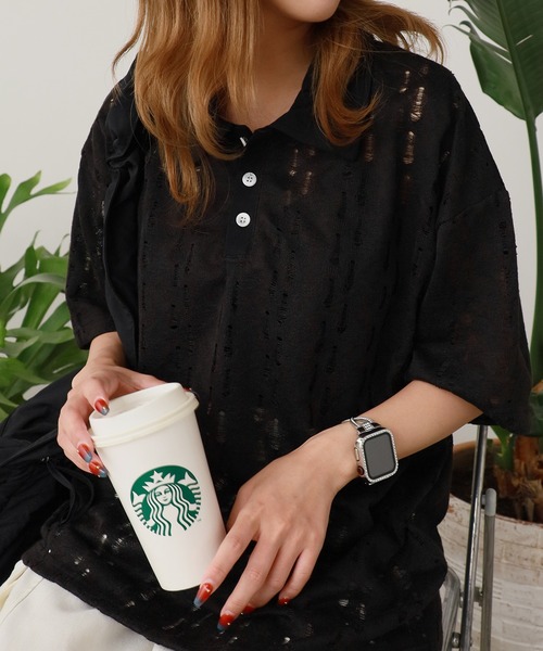 ROOPTOKYO(ループトウキョウ)の「シアー半袖ポロシャツ(Tシャツ/カットソー・メンズ・ダークグレー/アイボリー/ブラック・L/M)」の11枚目の写真
