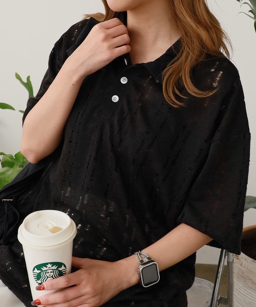 ROOPTOKYO(ループトウキョウ)の「シアー半袖ポロシャツ(Tシャツ/カットソー・メンズ・ダークグレー/アイボリー/ブラック・L/M)」の10枚目の写真