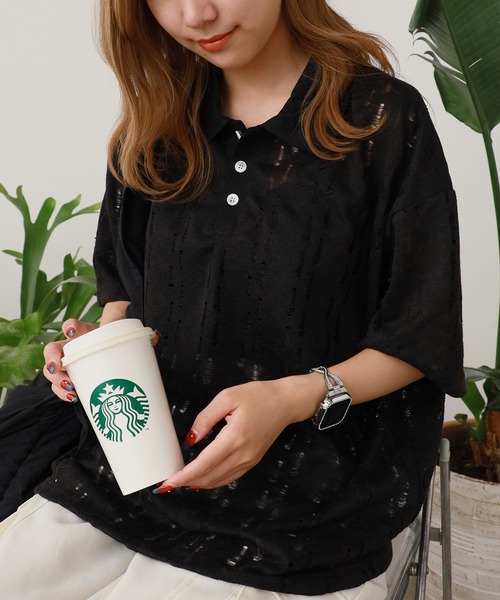 ROOPTOKYO(ループトウキョウ)の「シアー半袖ポロシャツ(Tシャツ/カットソー・メンズ・ダークグレー/アイボリー/ブラック・L/M)」の20枚目の写真