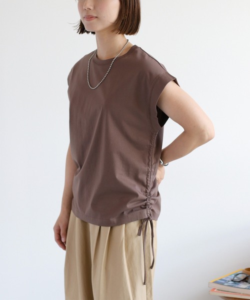 cepo（セポ）の「〈さらっと涼しい、シルキータッチ♪〉シルケットスソドロストノースリーブTee（Tシャツ/カットソー・レディース・ブラック/オフホワイト/ブラウン・M）」の3枚目の写真