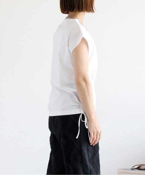 cepo（セポ）の「〈さらっと涼しい、シルキータッチ♪〉シルケットスソドロストノースリーブTee（Tシャツ/カットソー・レディース・ブラック/オフホワイト/ブラウン・M）」の8枚目の写真