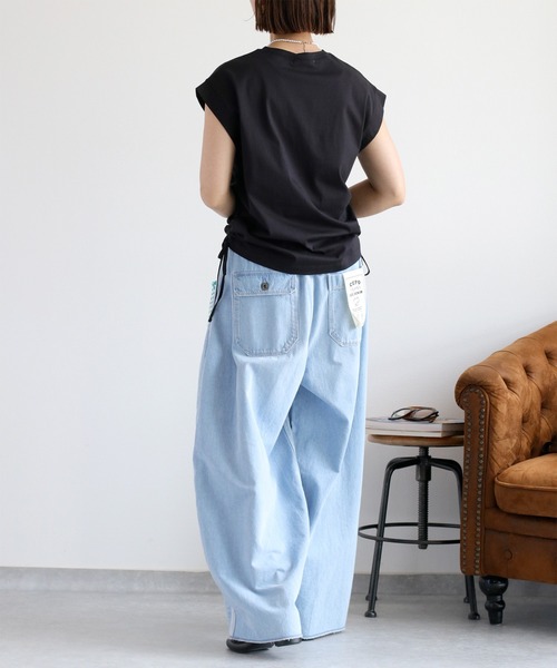 cepo（セポ）の「〈さらっと涼しい、シルキータッチ♪〉シルケットスソドロストノースリーブTee（Tシャツ/カットソー・レディース・ブラック/オフホワイト/ブラウン・M）」の18枚目の写真