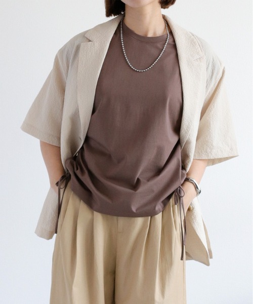 cepo（セポ）の「〈さらっと涼しい、シルキータッチ♪〉シルケットスソドロストノースリーブTee（Tシャツ/カットソー・レディース・ブラック/オフホワイト/ブラウン・M）」の15枚目の写真
