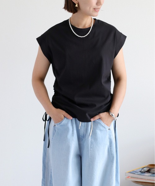 cepo（セポ）の「〈さらっと涼しい、シルキータッチ♪〉シルケットスソドロストノースリーブTee（Tシャツ/カットソー・レディース・ブラック/オフホワイト/ブラウン・M）」の20枚目の写真
