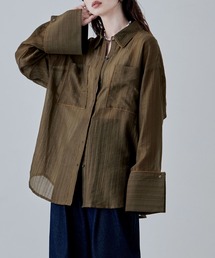 ブラウス シャツ ビッグカフスニュアンスストライプシャツ レディース antiqua ビッグカフスストライプシャツ シャツ レディース