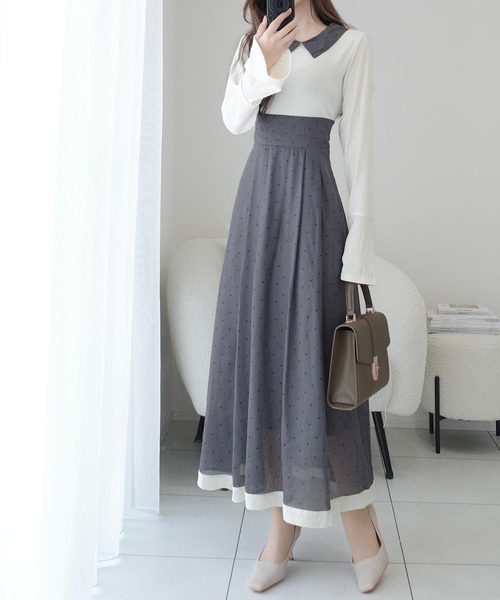 セール】【mily bilet】新色追加！清楚見えする切り替え配色フレア袖