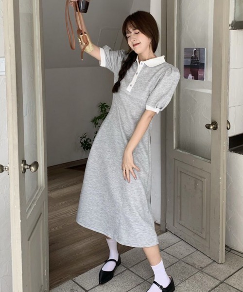 VIVID LADY(ビビッドレディー)の「配色切替ポロカラー ロングワンピース(ワンピース・レディース・グレー/ブラック・MEDIUM/LARGE)」の2枚目の写真