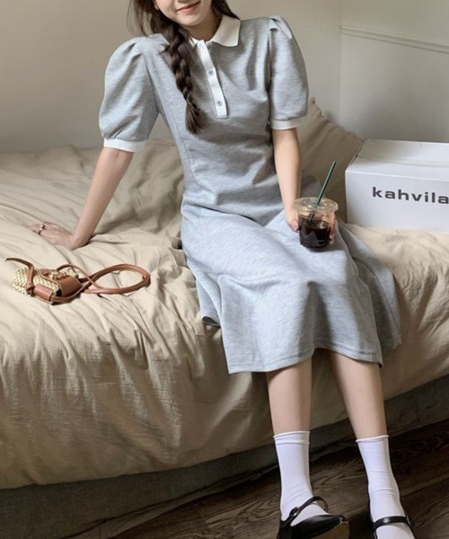 VIVID LADY(ビビッドレディー)の「配色切替ポロカラー ロングワンピース(ワンピース・レディース・グレー/ブラック・MEDIUM/LARGE)」の13枚目の写真