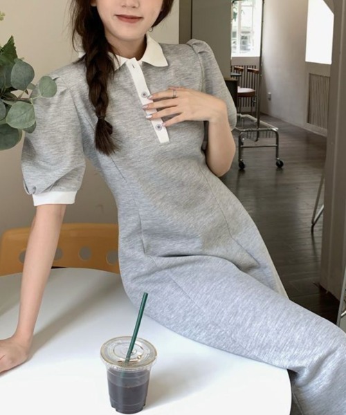 VIVID LADY(ビビッドレディー)の「配色切替ポロカラー ロングワンピース(ワンピース・レディース・グレー/ブラック・MEDIUM/LARGE)」の6枚目の写真