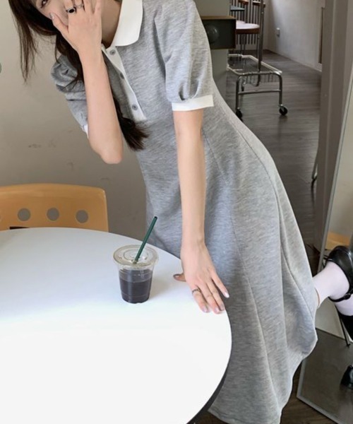 VIVID LADY(ビビッドレディー)の「配色切替ポロカラー ロングワンピース(ワンピース・レディース・グレー/ブラック・MEDIUM/LARGE)」の15枚目の写真