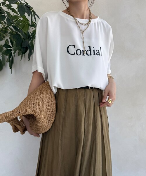 DouDou(ドゥドゥ)の「ドルマンジョーゼットロゴTEE(Tシャツ/カットソー・レディース・グレー/オフホワイト/ブラック・FREE)」の1枚目の写真