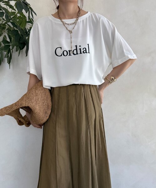 DouDou(ドゥドゥ)の「ドルマンジョーゼットロゴTEE(Tシャツ/カットソー・レディース・グレー/オフホワイト/ブラック・FREE)」の6枚目の写真