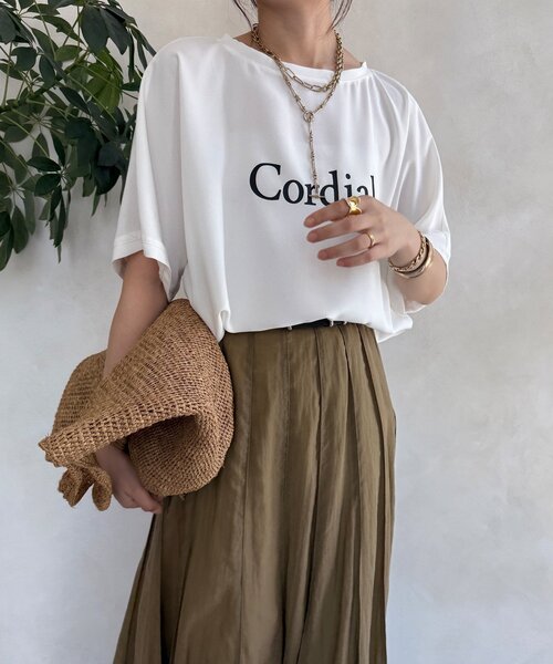 DouDou(ドゥドゥ)の「ドルマンジョーゼットロゴTEE(Tシャツ/カットソー・レディース・グレー/オフホワイト/ブラック・FREE)」の5枚目の写真