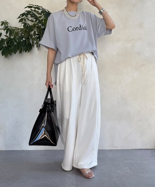 DouDou(ドゥドゥ)の「ドルマンジョーゼットロゴTEE(Tシャツ/カットソー・レディース・グレー/オフホワイト/ブラック・FREE)」の19枚目の写真