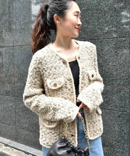 le.coeur blanc（ルクールブラン）の「《手洗い可能》TORRAZZO DONNAツイードニットジャケット（その他アウター・レディース・ベージュ・38）」の3枚目の写真