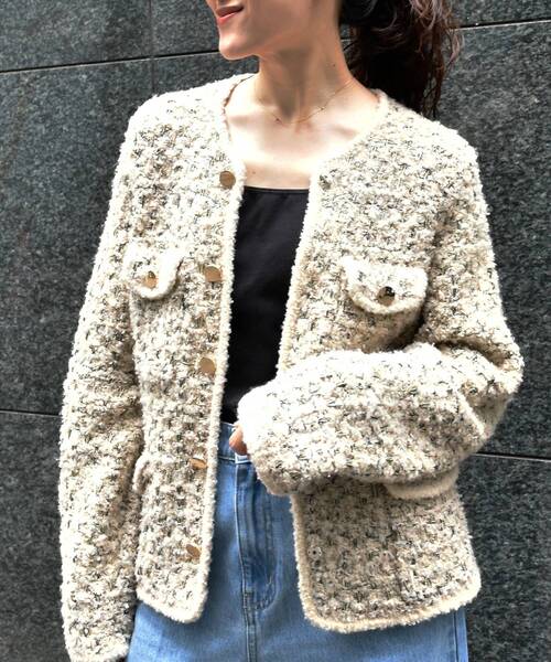 le.coeur blanc（ルクールブラン）の「《手洗い可能》TORRAZZO DONNAツイードニットジャケット（その他アウター・レディース・ベージュ・38）」の4枚目の写真