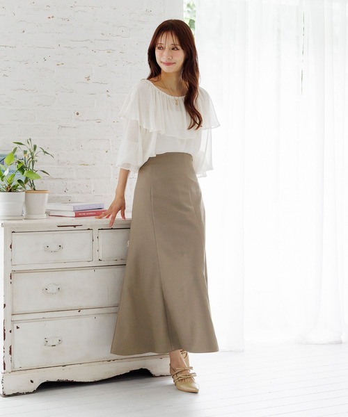 mysty woman（ミスティウーマン）の「2WAY楊柳シアーブラウス　588567（シャツ/ブラウス・レディース・ダークブラウン/オフホワイト/モカ・FREE）」の4枚目の写真